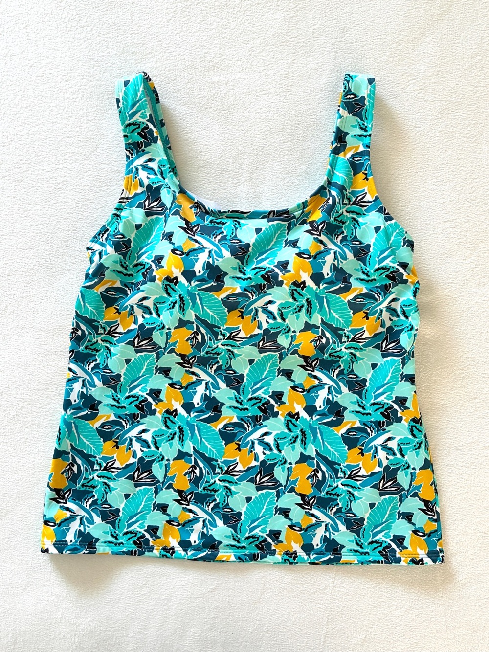 L.L.Bean Tankini Swim Top 6 Teal Tropical Floral Modest Swimwear Resort Wear